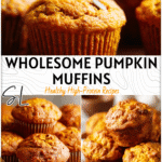 Healthy Greek Yogurt Pumpkin Muffins Recipe 4 Fresh baked healthy Greek yogurt pumpkin muffins on a rustic tray with fall spices. 2