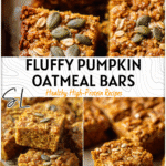 Healthy Pumpkin Oatmeal Bars (Moist & Fluffy Snack) 4 Moist pumpkin oatmeal bars cut into squares on a tray for a healthy gluten free pumpkin breakfast. 2