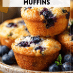 High Protein Blueberry Cottage Cheese Muffins for Healthy Mornings 4 Freshly baked blueberry cottage cheese muffins on a rustic plate for a healthy high protein breakfast. 2