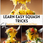 How To Eat Spaghetti Squash the Easy Way 4 Fork twirling roasted spaghetti squash strands topped with fresh vegetables and herbs. 2