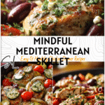 Light Mediterranean Chicken Skillet | Mindful Dinner Recipe 4 Healthy Mediterranean chicken skillet with herbs and veggies styled for a mind diet dinner recipe. 2