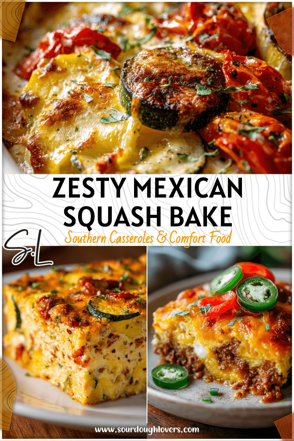 Spiced Mexican squash casserole baked with cheese, peppers, and summer squash in a festive dish. 2