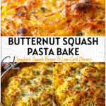 Oven-Baked Butternut Spaghetti Squash Dish 4 Butternut spaghetti squash bake with golden cheese bubbling on top in a rustic baking dish 2