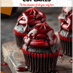 Playful Vampire Cupcakes with Fruity Glaze Detail 4 Playful vampire-themed cupcakes drizzled with fruity glaze and decorated with smooth frosting swirls. 2