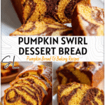 Pumpkin Dessert Bread with Cinnamon Swirl 4 Pumpkin dessert bread loaf cut in slices showing rich cinnamon swirl pattern on a white plate. 2