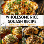 Rice Stuffed Acorn Squash: A Wholesome Fall Dinner Idea 4 Golden roasted acorn squash stuffed with rice, herbs, and vegetables served on a rustic platter 2