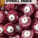 Salami & Mozzarella Eyeballs - Creepy Party Snack 4 Salami and mozzarella arranged like eyeballs as Spooky Finger Foods For Halloween Party plates 2