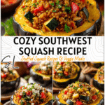 Southwest Stuffed Acorn Squash: Hearty, Healthy & Perfect for Fall 4 Southwest stuffed acorn squash filled with vegetables and grains on a rustic fall table setting 2