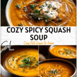Spicy Butternut Squash & Sweet Potato Soup 4 A creamy bowl of spicy butternut squash and sweet potato soup garnished with herbs for savory fall soups. 2