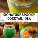 Spooky Drunk Witch: Signature Halloween Cocktail Idea 4 A glowing green cocktail styled as a spooky adult drink with Halloween garnishes. 2