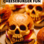 Spooky Season Cheeseburger Skulls for Dinner 4 Halloween dinner table with cheeseburger buns baked into fun festive shapes with beef filling 2