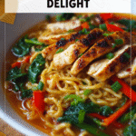 Sweet Chili Chicken Ramen | Easy Weeknight Dinner Recipe 4 A bowl of sweet chili chicken ramen noodles with vegetables and herbs styled for a cozy dinner. 2