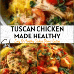 Tuscan Chicken with Spaghetti Squash Recipe 4 A bowl of Tuscan chicken served over spaghetti squash with herbs and fresh vegetables for a healthy dinner. 2