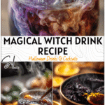 Witchy Drunk Halloween Boozy Drink Recipe 4 A bubbling dark drink with smoke rising as a witchy alcoholic Halloween cocktail. 2