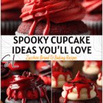 16 Scary Cupcakes Ideas for a Spooky Halloween Party - funtastic Foods 4 Scary cupcakes decorated with red frosting blood drips and spooky Halloween red velvet designs.