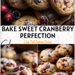 Delicious Cranberry Cookies with a Hint of Honey 4 Soft honey cranberry cookies topped with powdered sugar on a rustic baking tray.