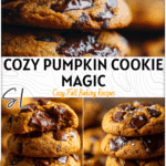 Brown Butter Pumpkin Chocolate Chip Cookies for Cozy Fall Baking 4 Stack of Brown Butter Pumpkin Chocolate Chip Cookies with melted chocolate and warm fall tones.