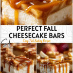Caramel Apple Cheesecake Bars Recipe with Graham Cracker Crust 4 Golden caramel apple cheesecake bars with graham cracker crust and drizzled caramel topping. 2