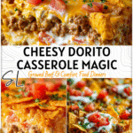 Cheesy Dorito Casserole With Cream Cheese & Ground Beef Delight 4 Bubbly Dorito Casserole With Cream Cheese and ground beef baked with melted cheese and crushed Doritos. 2