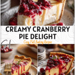 Cranberry Custard Pie with Caramel Twist 11 Slice of cranberry custard pie topped with cranberry caramel on a rustic holiday table. 2