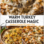 Creamy Turkey & Wild Rice Casserole Made From Leftovers 4 Warm Leftover Turkey Wild Rice casserole topped with bubbly cheese in rustic dish