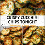 Crispy Garlic Parmesan Air Fryer Zucchini Chips for a Healthy Easy Dinner 4 Golden Air Fryer Zucchini Chips Parmesan sprinkled with garlic and herbs served in a rustic bowl.