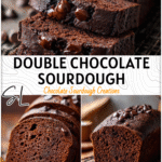 Double Chocolate Brownie Sourdough Bread Using Discard Starter 4 Freshly baked Double Chocolate Brownie Sourdough Bread on a cooling rack with melted chocolate chips.