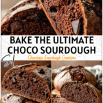 Double Chocolate Sourdough Bread Recipe with Rich Cocoa Flavor 4 Loaf of Double Chocolate Sourdough Bread sliced to show rich brownie-like crumb and chocolate chunks.