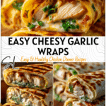 Easy Cheesy Chicken Wrap Recipes with Creamy Garlic Sauce 4 Golden grilled tortillas packed with cheesy chicken and creamy garlic sauce served fresh at The Ranch.