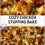 Easy Chicken and Stuffing Casserole Bake 4 Golden baked chicken and stuffing casserole topped with crispy Stove Top stuffing mix.