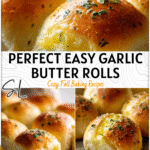 Easy Garlic Butter Bread Rolls for Homemade Perfection 4 Golden Easy Garlic Butter Bread Rolls on a baking tray with melted butter brushed on top 2