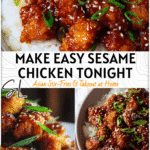 Easy Sesame Chicken Recipe for Delicious Chinese Cooking Nights 4 Crispy sesame chicken with glaze and green onions plated for Easy Chinese Recipes inspiration.