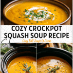 Easy Slow Cooker Butternut Squash Soup Recipe for Cozy Fall Days 4 A bowl of creamy Easy Homemade Butternut Squash Soup with herbs served beside a Crock Pot Slow Cooker.
