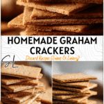 Easy Sourdough Graham Crackers for Crunchy Snacking 4 Golden sourdough graham crackers stacked neatly on a wooden board as crunchy snacks made from discard. 2