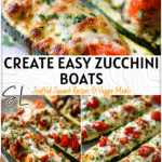 Easy Veggie Stuffed Zucchini Boats Recipe for a Healthy Dinner 4 Fresh baked veggie stuffed zucchini boats topped with herbs and melted cheese on a white plate