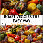 Garlic Roasted Vegetables for Healthy Dinners With Vegetables 4 Colorful garlic roasted vegetables on a baking sheet for Healthy Dinners With Vegetables and Veggies Only Meals.