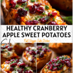 Irresistible Cranberry Apple Twice-Baked Sweet Potatoes – A Healthy Delight! 4 Golden baked sweet potatoes stuffed with cranberry apple filling and topped with fresh herbs. 2