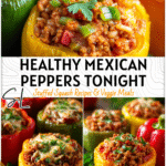 Healthy Mexican-Style Stuffed Peppers with Ground Turkey 4 Colorful oven-baked bell peppers stuffed with seasoned ground turkey for a healthy Mexican dinner