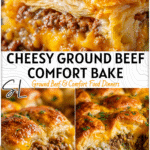 Hobo Casserole with Ground Beef and Cheesy Crescent Roll Layers 4 Golden baked Hobo Casserole with ground beef, melted cheese, and Crescent Roll layers in a casserole dish 2