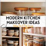 Horderly | Modern Kitchen Organization Tips & Cabinet Organizer Ideas 4 Modern kitchen setup with open cabinets showing pantry storage, bowls, and glass ware neatly arranged.