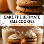 Irresistible Pumpkin Spice Latte Cookies for Cozy Fall Baking 4 Stack of Pumpkin Spice Latte Cookies topped with creamy frosting and a sprinkle of cinnamon beside a pumpkin latte.