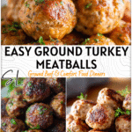 Juicy Ground Turkey Meatballs Recipe | Easy Protein Dinner 4 Golden brown ground turkey meatballs served on a white platter, perfect for healthy protein dinners without chicken.