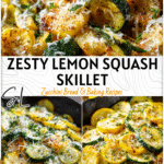 Lemon Garlic Zucchini & Squash Skillet with Parmesan 4 Vibrant lemon garlic zucchini and yellow squash skillet sprinkled with parmesan and herbs.