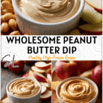 Protein-Packed Peanut Butter Yogurt Dip | Unprocessed & Filling Snack 4 Small white bowl of protein-packed peanut butter yogurt dip with fresh apples on a wooden board.
