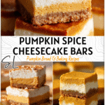 Pumpkin Spice Cheesecake Bars Made with Homemade Pumpkin Puree 4 A pan of pumpkin spice cheesecake bars with homemade pumpkin puree and creamy layers cut into squares.
