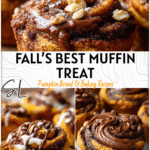 Pumpkin Spice Cinnamon Roll Muffins with Chocolate Hazelnut Swirl 4 Pumpkin cinnamon roll muffins topped with Chocolate Hazelnut Spread and a rich Cinnamon Swirl glaze.