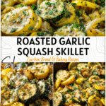 Roasted Garlic Parmesan Zucchini & Yellow Squash Skillet Medley 4 Golden roasted zucchini and yellow squash skillet topped with garlic parmesan and fresh herbs.