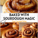 Soft Pan De Masa Madre Cinnamon Rolls with Sourdough Starter Discard 4 Golden brown pan de masa madre cinnamon rolls swirled with cinnamon sugar and made with sourdough starter discard