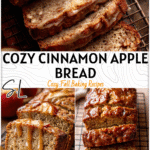 Sweet Cinnamon Apple Quick Bread with Brown Sugar Glaze 4 Golden cinnamon apple quick bread drizzled with apple cider glaze on a cooling rack.