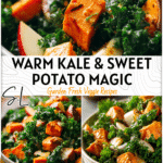 Warm Sweet Potato Kale Salad with Maple Mustard Dressing 4 Bowl of warm sweet potato kale salad with apples and maple mustard dressing garnished for Thanksgiving.